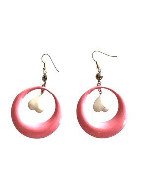 WOMENS DANGLE PINK TONE WITH WHITE CENTER HEART EARRINGS